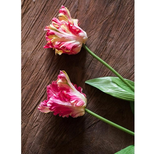 Handmade Flame Tulip Artificial Flower Stem – 23.6" Silk Faux Bloom with Green Leaves Sangria Uranus