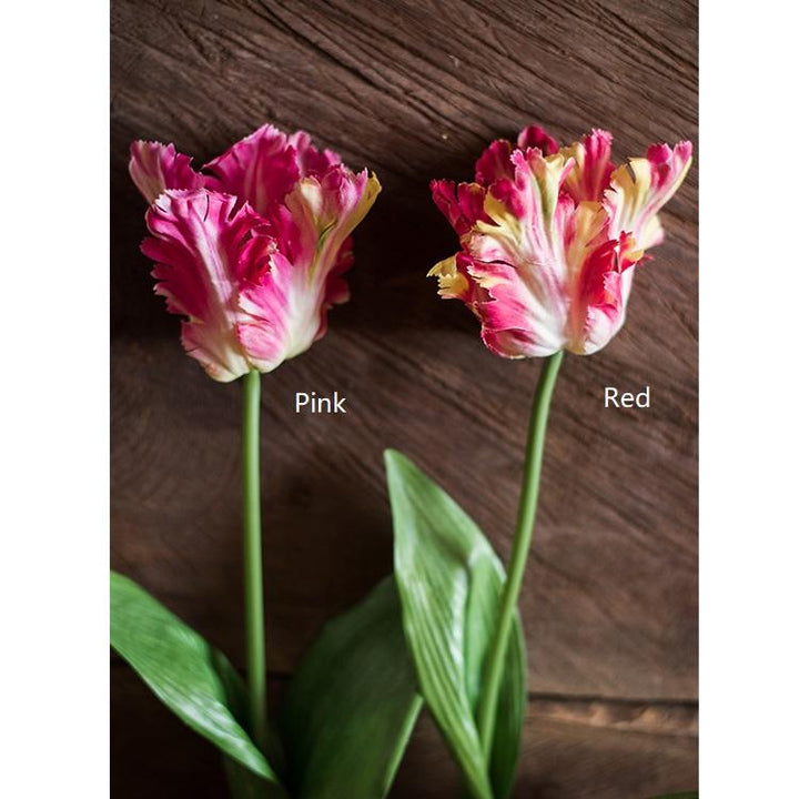 Handmade Flame Tulip Artificial Flower Stem – 23.6" Silk Faux Bloom with Green Leaves Sangria Uranus