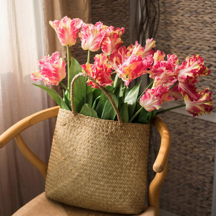 Handmade Flame Tulip Artificial Flower Stem – 23.6" Silk Faux Bloom with Green Leaves Sangria Uranus