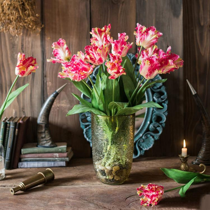 Handmade Flame Tulip Artificial Flower Stem – 23.6" Silk Faux Bloom with Green Leaves Sangria Uranus