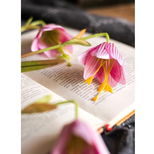Faux Fritillaries Lily Flower Stem – Handmade Silk Artificial Lily with 3 Blooms, 26" Tall Sangria Uranus