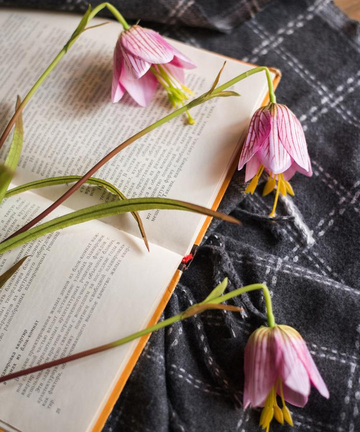 Faux Fritillaries Lily Flower Stem – Handmade Silk Artificial Lily with 3 Blooms, 26" Tall Sangria Uranus