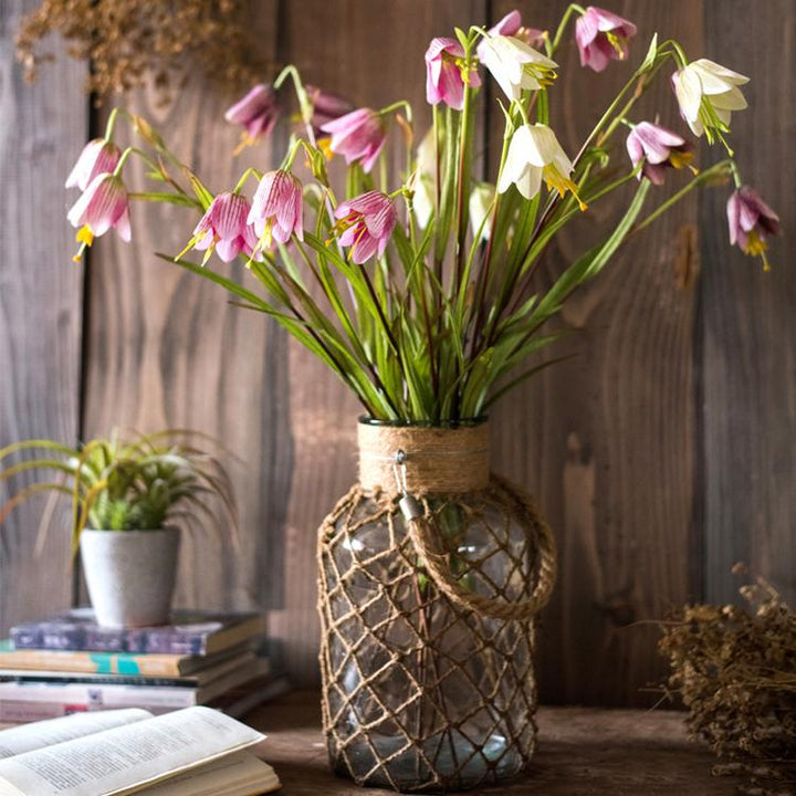 Faux Fritillaries Lily Flower Stem – Handmade Silk Artificial Lily with 3 Blooms, 26" Tall Sangria Uranus