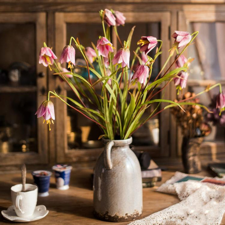 Faux Fritillaries Lily Flower Stem – Handmade Silk Artificial Lily with 3 Blooms, 26" Tall Sangria Uranus