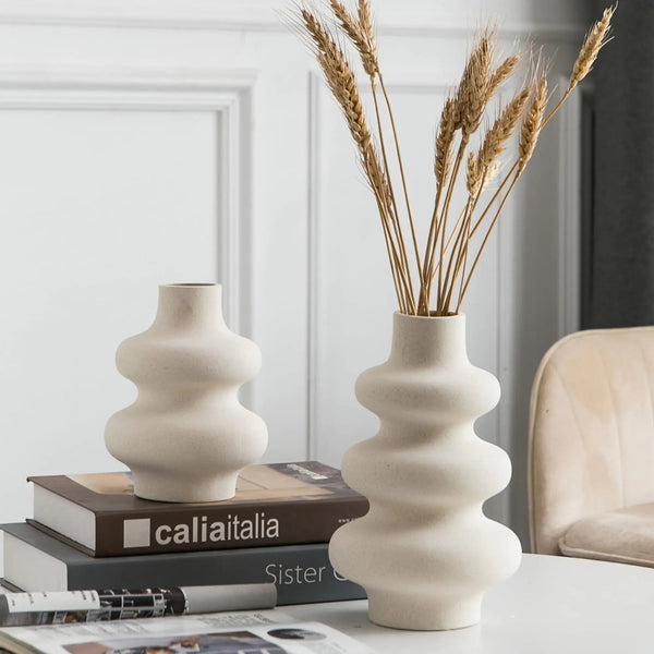 Mowtanco Modern Ceramic Vase Duo - Off-White Bohemian Design GH Modern Living